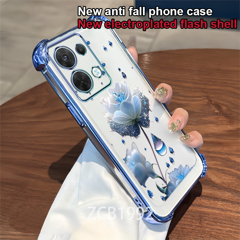 Ốp Lưng Cho Redmi note 13 Pro 4G 5G 13R Ốp Điện Thoại TPU Pha Lê Giọt Mưa Hoa Xanh Họa Tiết Bốn Góc Chống Rơi Trong Suốt