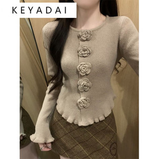 KEYADAI áo len cardigan áo khoác cardigan hàn quốc Thể thao Cổ điển INS WMY24104WO 42Z241013