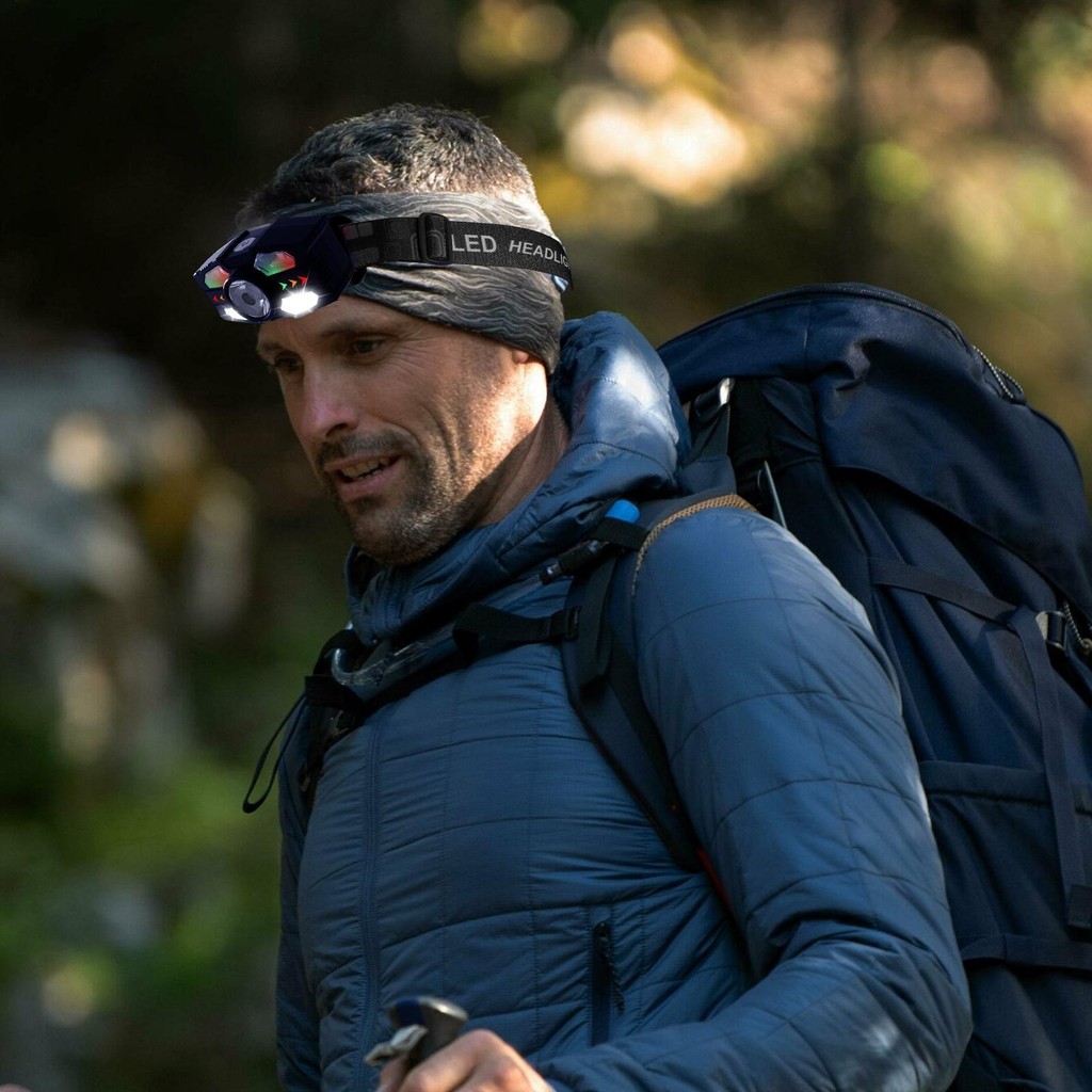 LED Rechargeable Headlamp High Lumen Head Band Light Lightweight Motion Sensor Headlight LED Head To