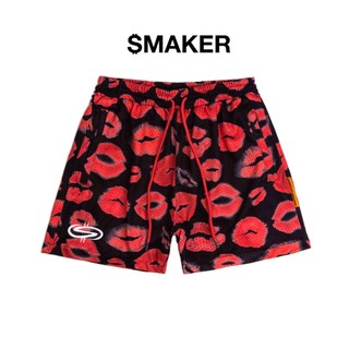 [SMAKER] Quần đùi ngắn in hình môi đỏ vải lưới màu đen- THE KI$$ MESH SHORT IN BLACK