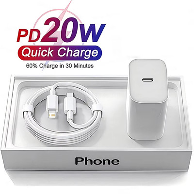 Fonken PD 20W USB Sạc Nhanh Điện Thoại Di Động Bộ Chuyển Đổi Nguồn Điện Cho iPh 15 14 13 Cáp Điện Thoại Type-C Sạc Nhanh