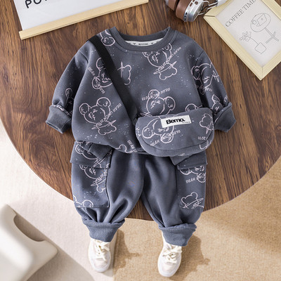 Set Bộ Áo Sweeter Tay Dài Túi Bao Tử Bear Quần Jogger Xám Bé Trai 1-5 MINTSCLOSET Quảng Châu TD4412