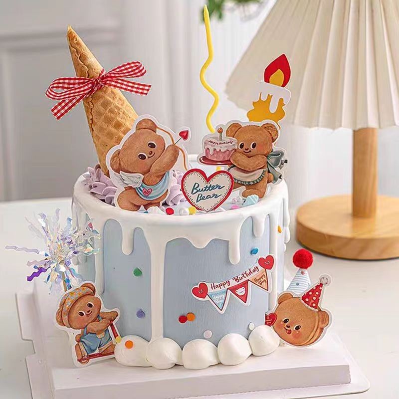 PA1338 Bánh Sinh Nhật Topper Bơ Gấu Tanabata Tiệc Lễ Tình Nhân candel Xưng Tội Cặp Đôi