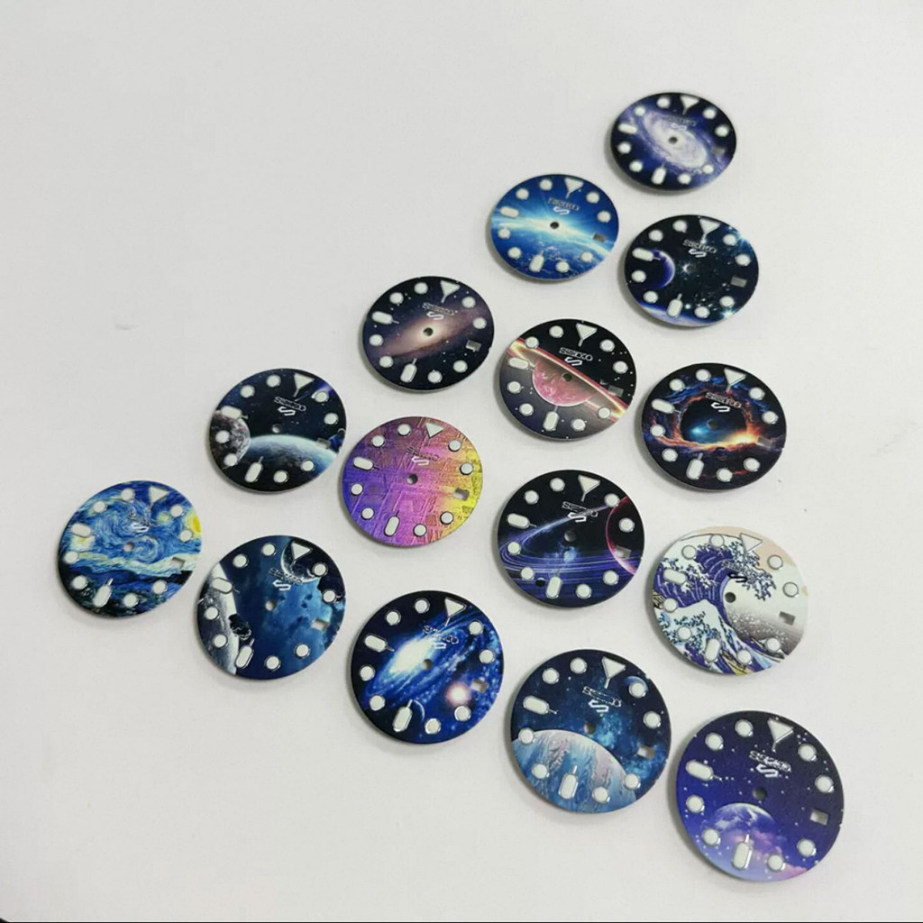 Phụ kiện đồng hồ được sửa đổi DIY Planet Space 28,5MM Green Luminous Adapt to NH35 / 36 Movement