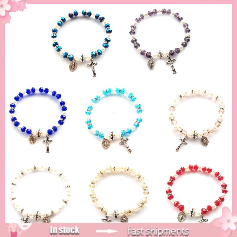 Beaded Rosary Bracelet Christs Pendant Anniversary Jewelry  For Women Men