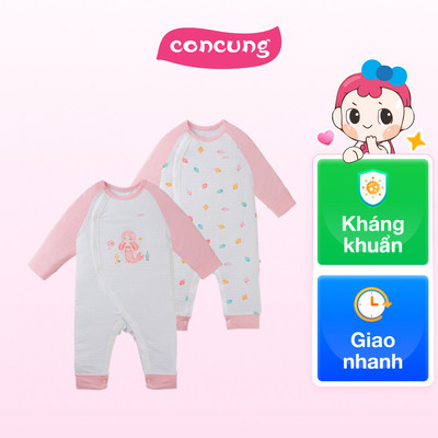 Set 2 bodysuit rayon chống muỗi dài Animo VD0425037 (6-9M,Hồng-trắng,TT06)