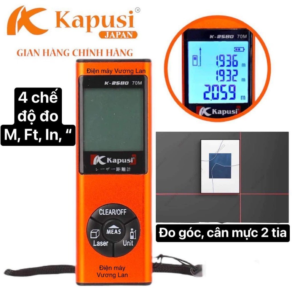 [ CHÍNH HÃNG ] THƯỚC ĐO KHOẢNG CÁCH LASER 70m 2 trong 1 KAPUSI K-2580. Thước đo góc 2 tia, đo xa 70m