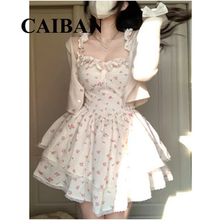 Gjcute Pháp In Hoa Spaghetti Dây Đeo Nữ Mùa Hè Công Chúa Lông Tơ Đầm WTD