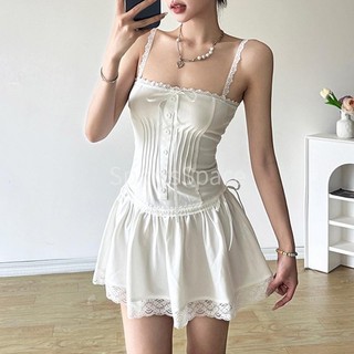 French suspension dress waist-tight A- line sling dress