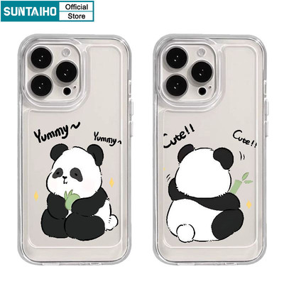 Suntaiho Thẩm Mỹ Độc Đáo Gấu Trúc Ăn Họa Tiết Tre Ốp lưng Cho Iphone 15 14 12 13 11 Pro Max IP 7 8 Plus Iphon X Xs XR Xs Max TPU Mềm Cao Cấp Chống Sốc Ốp Lưng