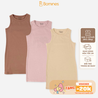 Đầm body bé gái Bomines chất zip cotton, Váy ôm body co giãn cực tốt cho bé từ 8-36kg DSNBD