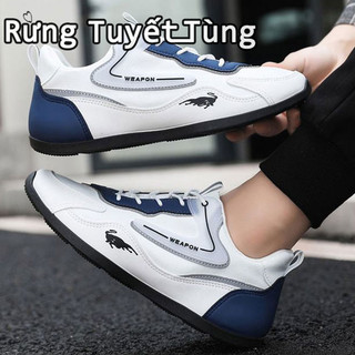 SHANMUSENLIN  Giày đế bằng ren-up forrest gump nam giày thể thao nam colorblock bên bốn thanh giày thông thường