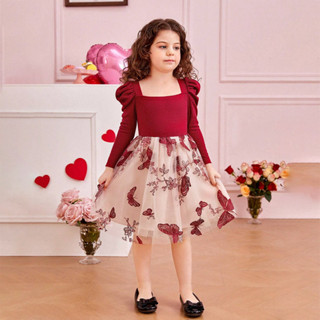 Njxd Bé Gái Shrug Tay Dài Đan Áo Len Eo Đầm Công Chúa 3-8 Tuổi Bé Gái Thêu Đỏ Năm Mới Váy Giáng Sinh