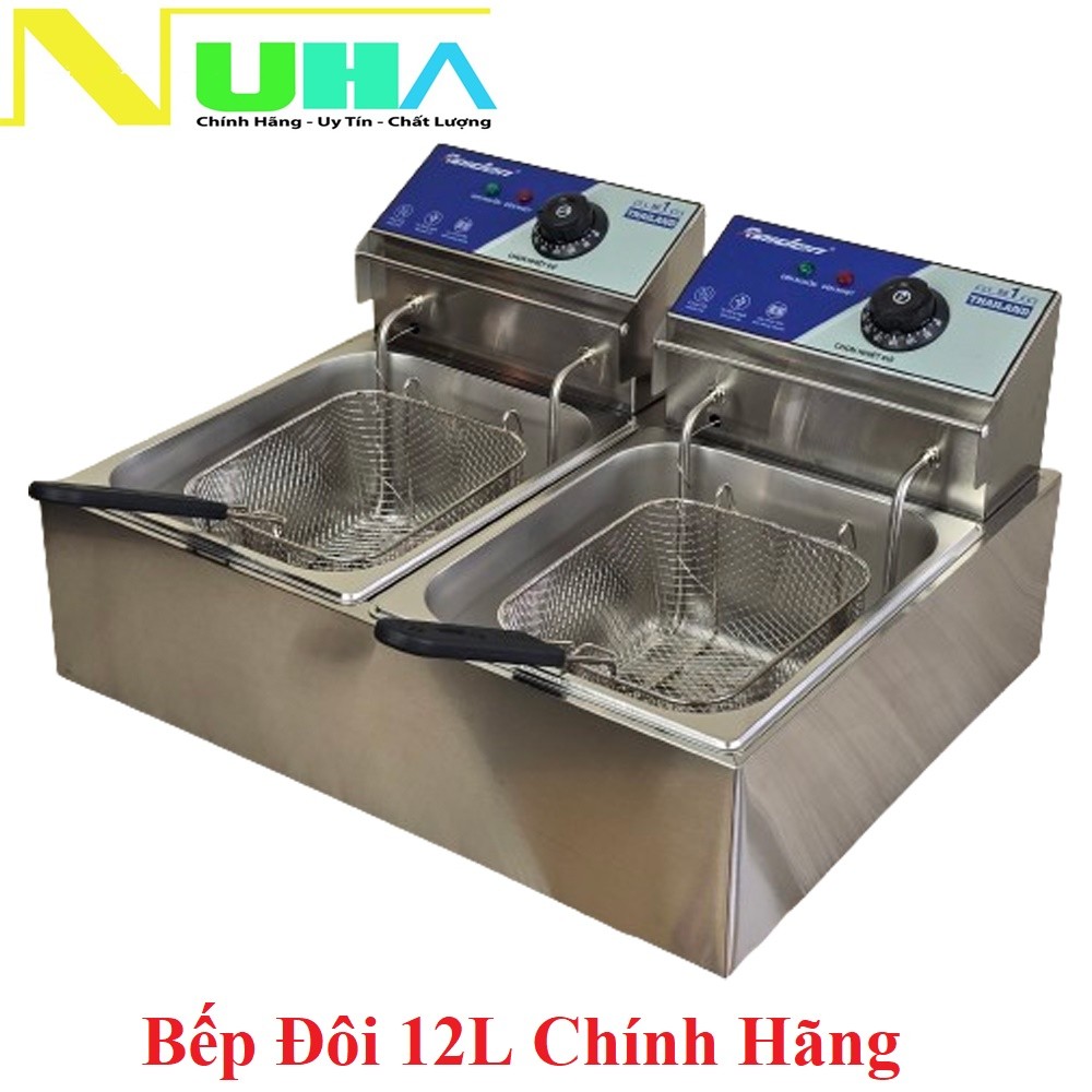 Nồi chiên nhúng ngập dầu, bếp chiên nhúng 12L đôi 6L + 6L Raiden, bảo hành 12 tháng