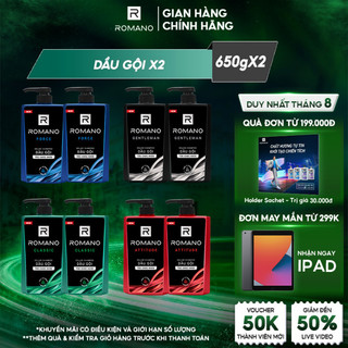[Nhập COSRM88 giảm 12% đơn 169k] Combo 2 Dầu gội Romano hương nước hoa Attitude/Gentleman/Force/Classic 650g - 4 Mùi