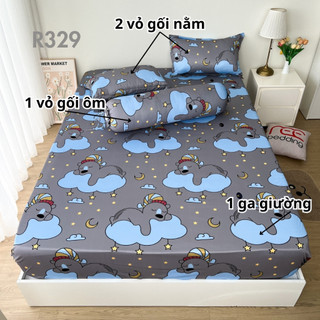 Bộ ga giường thun lạnh 4 món R329 in 5D REE Bedding đủ size drap trải nệm