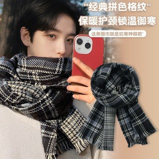 Khăn choàng nữ giả Cashmere ca rô màu đen dành cho nam mùa đông phong cách cặp đôi Khăn choàng mùa đông cho ấm áp