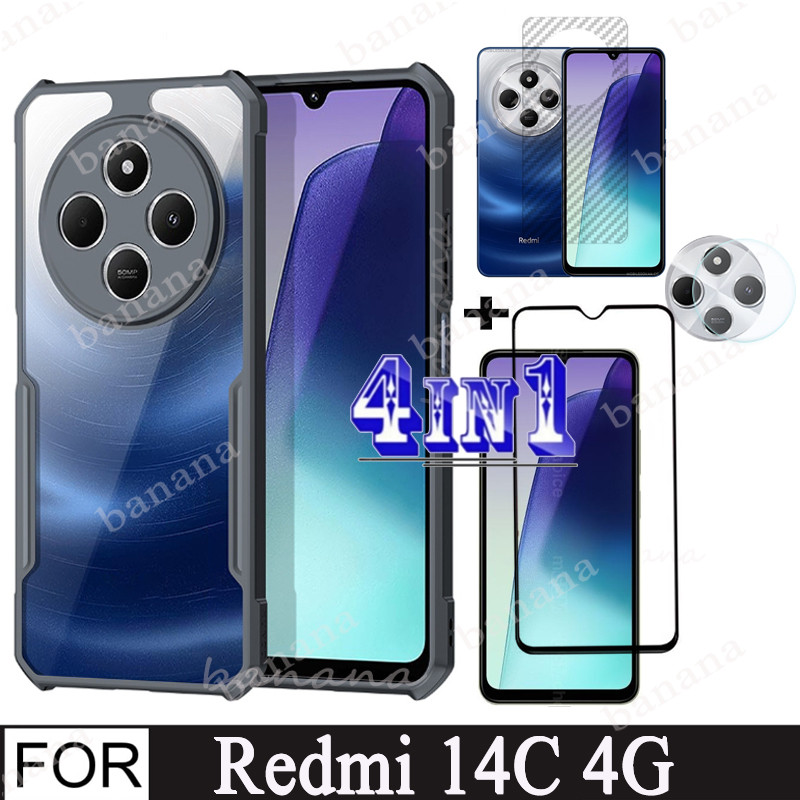 Ốp Điện Thoại Chống Sốc Redmi 14C Cho Xiaomi Redmi 13 13C 12C A3 4 Trong 1 Ống Kính Máy Ảnh Kính Bảo Vệ Màn Hình Và Riêng Tư Màng Gốm Và Phim Mặt Sau