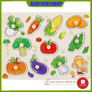 Bảng ghép gỗ có núm chủ đề Rau củ quả