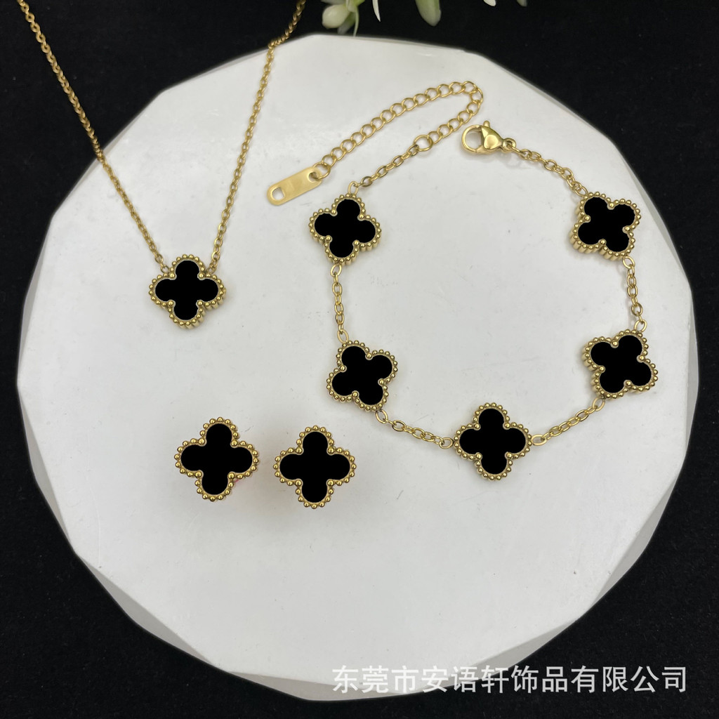 Vòng tay may mắn hai mặt cỏ bốn lá 18K Vòng tay thời trang mẫu mới nhẹ nhàng sang trọng tinh tế Vòng Tay Cỏ Ba Lá Vòng cổ Bộ Bông tai