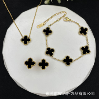 Vòng tay may mắn hai mặt cỏ bốn lá 18K Vòng tay thời trang mẫu mới nhẹ nhàng sang trọng tinh tế Vòng Tay Cỏ Ba Lá Vòng cổ Bộ Bông tai