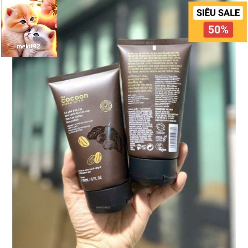 Tẩy tế bào chết cà phê cocoon 150ml dạng tuýp cho mặt