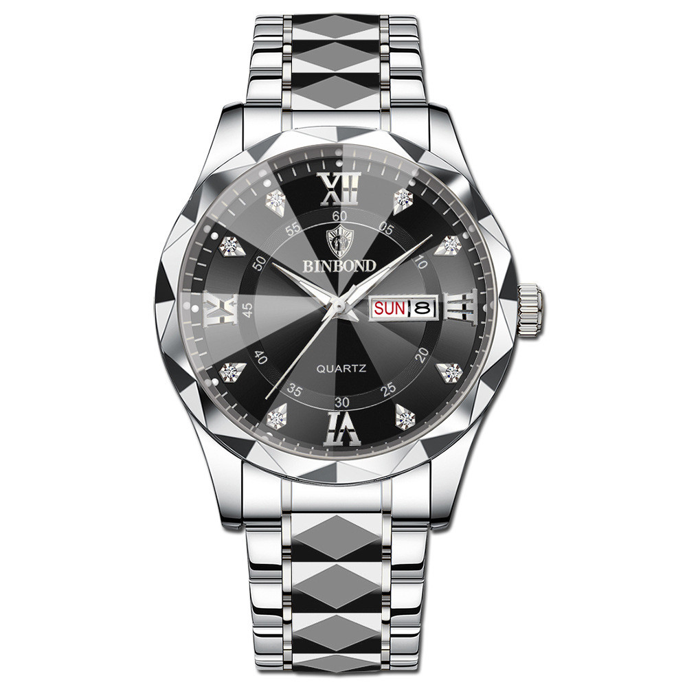 Nam Thời Trang Thép Không Gỉ Ban Nhạc Kinh Doanh Đồng Hồ Đeo Tay Con trỏ Ban Nhạc Lịch Đồng Hồ Thạch Anh Con trỏ Đồng Hồ Đeo Tay / 7.19