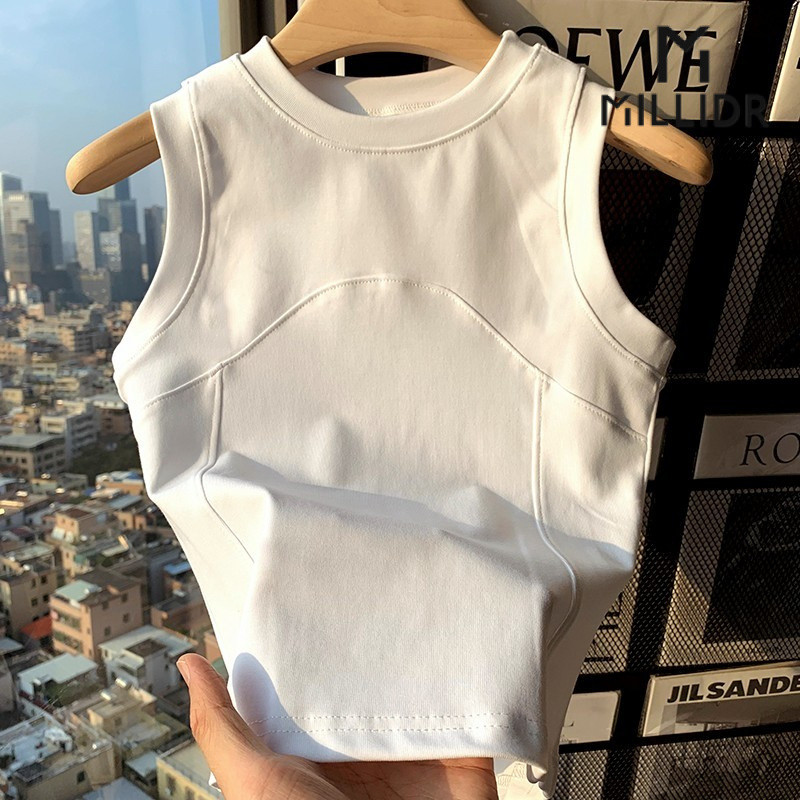 Cotton Nguyên Chất Đứng Cổ Áo Vest Nữ Mặc Ngoài Mùa Hè Phong Cách Mới Đáy Ngắn Không Tay Top