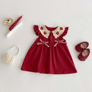  INS Mùa Hè Cô Gái Tinh Tế Và Thanh Lịch Nơ Dâu Trang Trí Ngắn Tay Cotton Mềm Mại Quần Áo Cho Bé 0-3 Tuổi 