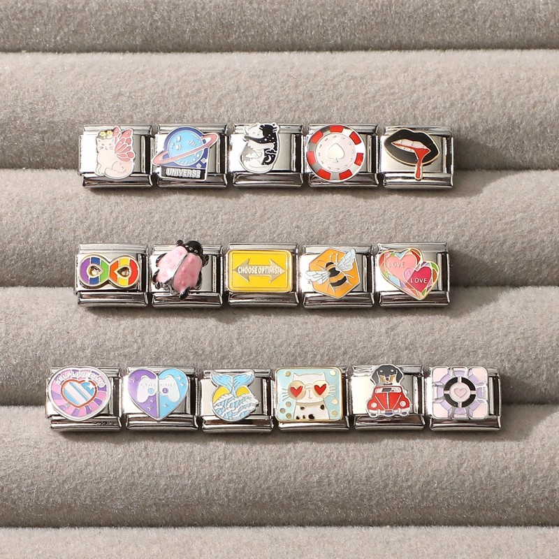 Cartoon Pet Charm Teddy Cat Shiba Inu Italian Charm Links Fit 9mm Bracelet Stainless Steel Diy Jewel