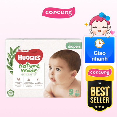 Bỉm tã dán Huggies Platinum Nature Made size S 82 miếng (4-8kg) - concung