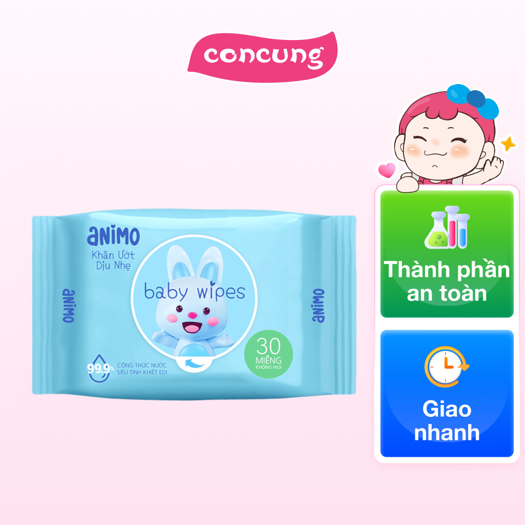 Khăn Ướt Dịu Nhẹ Animo không mùi (30 tờ)