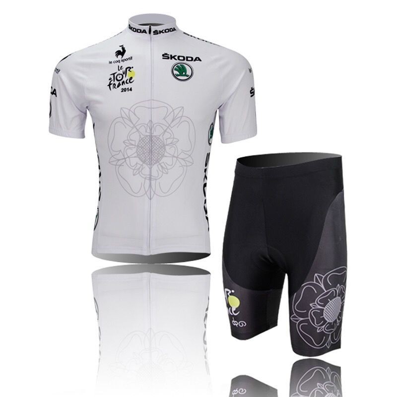 Tour de France Trắng Mùa Hè Đường Núi Tự Đóng Hạm Đội Phiên Bản Tay Ngắn Đi Xe Đạp Jersey Phù Hợp Vớ