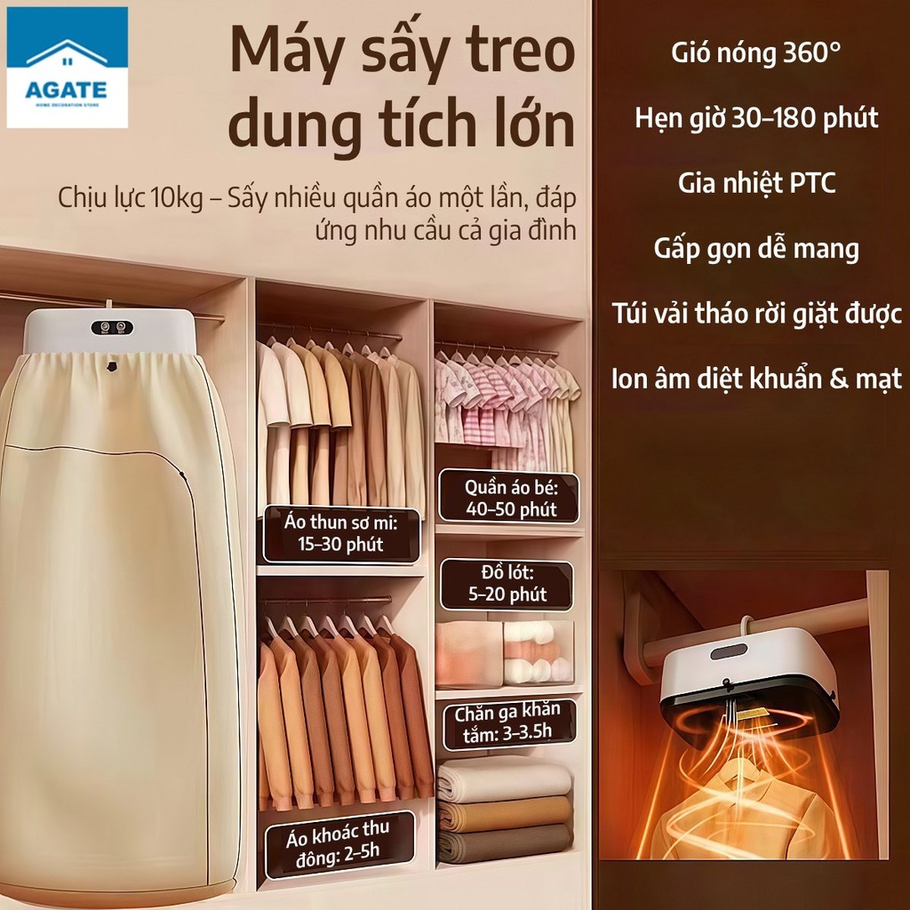 Máy sấy quần áo đa năng gấp gọn, Máy sấy quần áo trẻ em, Sấy Khô Có Tia UV, Công Nghệ Sấy Khử Trùng tiết kiệm không gian