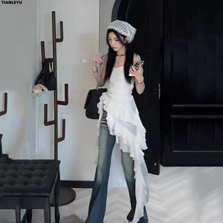 Weird Puss Lạ Puss Thanh Lịch Thường Ngày Mini Váy Sling Off Tay Skinny Chắc Chắn Ruched Hình Dạng Không Đều Váy Đa Năng Mùa Hè Đường Phố Phong Cách Bầu Không Khí Thiết Kế Cao Cấp Thời Trang Nữ 2024 M