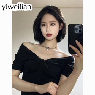 YIWEILIAN áo phông áo thun nữ croptop baby tee Vintage INS Thời trang Korean WCS245172N 28Z240707