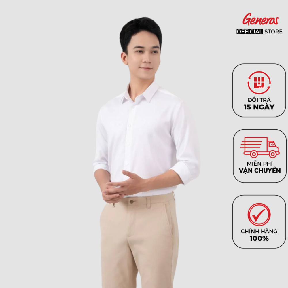 Áo sơ mi nam dài tay không nhăn co giãn GENEROS - Sơ mi trắng form Regular cao cấp vải bamboo 01012417