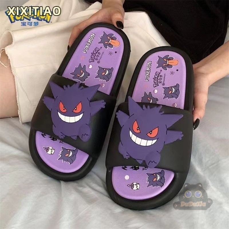 2024 Phong Cách Mới Pokemon Gengar Dép Hoạt Hình Gengar Flat Sandals Gengar Doll Dép Đế Mềm Dép Chốn