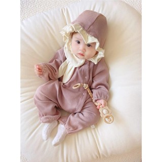 [Body + mũ] Bộ bodysuit dài tay Babyshop88vn chất tăm - màu hồng be cho bé gái 0-12 tháng tuổi M18.7.24-4