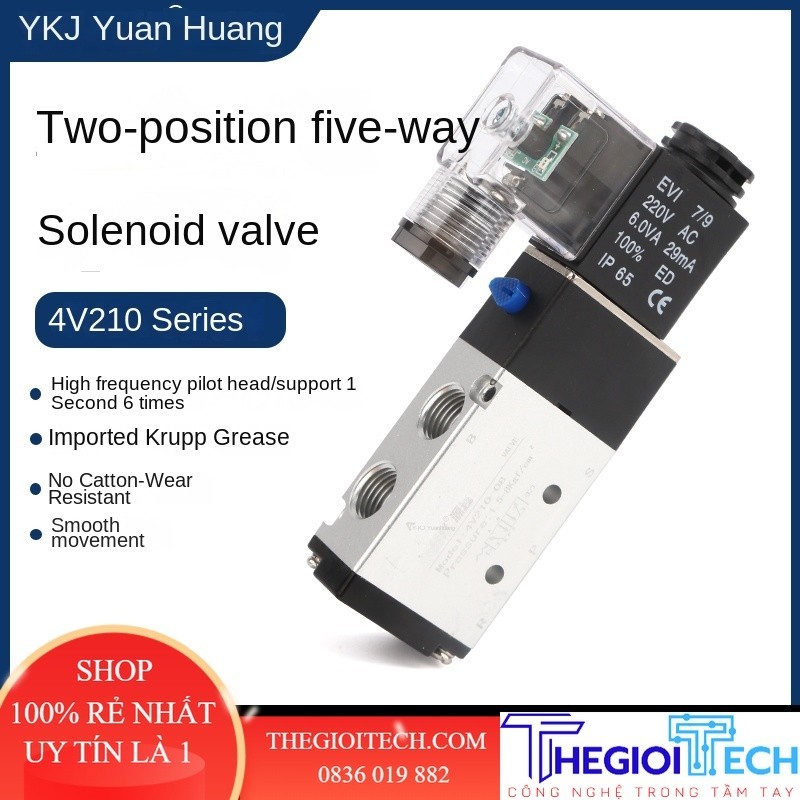 Van Điện Từ 5/2 khí nén 4V210-08 Van Đảo Chiều, Khí Nén AC/DC 12V 24V 220V - 4V210-08-DC24V