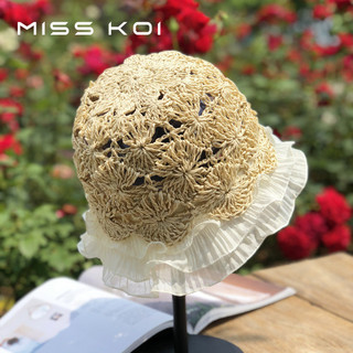 Misskoi  Mũ Rơm Viền Ren Rỗng Thủ Công Nhật Bản Mùa Hè Cho Nữ Đi Nghỉ Mát