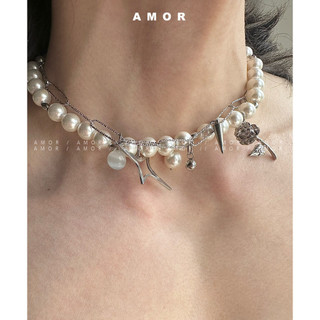 Vòng cổ hoa hồng ngọc trai hạng nặng Choker nhiều lớp