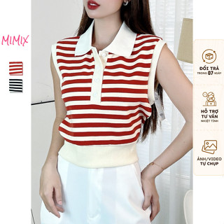 Áo Sọc MIMIX Áo Kiểu Nữ Sát Nách Bo Lai Cổ Sơ Mi 2 Màu Chất Thun Kẻ Sớ Len 2 Màu 2 Size Nặng Động EO5130