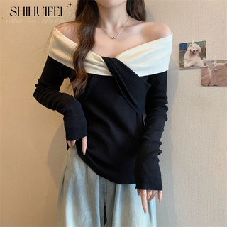 SHIHUIFEI áo trễ vai tay dài nữ áhàn quốc may đo rực rỡ thông thường Phong cách WMJ24804GN 32Z240808