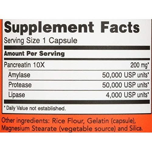 Now Foods Pancreatin 200 mg, 100 Viên nhộng