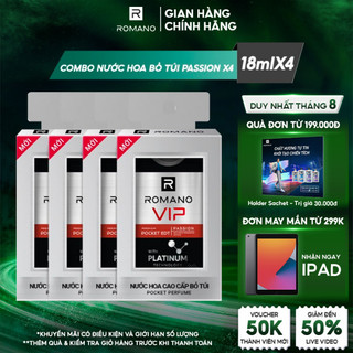 Combo 4 chai Nước hoa bỏ túi Romano Vip Passion sang trọng cuốn hút 18ml/chai