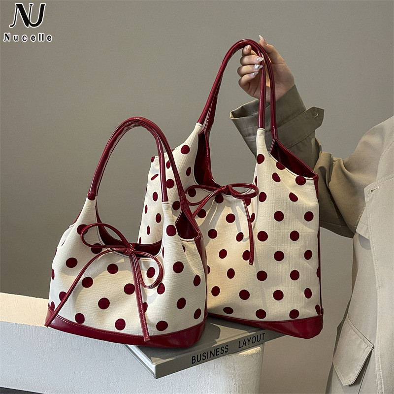 NUCELLE Túi tote đeo vai chấm bi cỡ lớn thời trang mới dành cho nữ NUCELLE