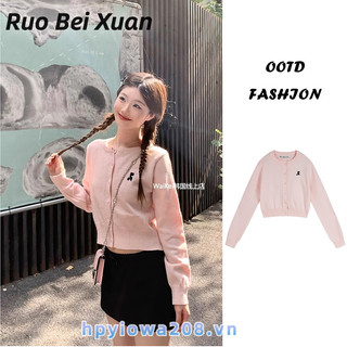 Ruo Bei Xuân Nữ top Hàn Quốc dịu dàng và ngọt ngào hợp thời trang thương hiệu mỏng vừa vặn áo len dài tay áo khoác