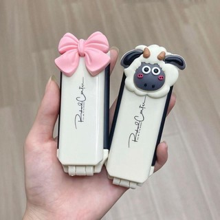 【Hwang】Lược Chải Tóc Kiêm Gương Trang Điểm 2 Trong 1 mini Có Thể Gấp Gọn Họa Tiết Hoạt Hình - Gương mini bỏ túi tiên lợi
