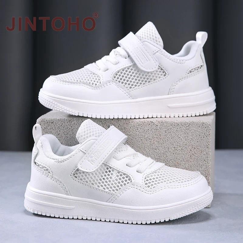 Jintoho Mùa Hè Trẻ Em Giày Bé Trai Bé Gái Sneaker Đen Trắng Phẳng Trẻ Em Giày Lưới Thoáng Khí Thể Th